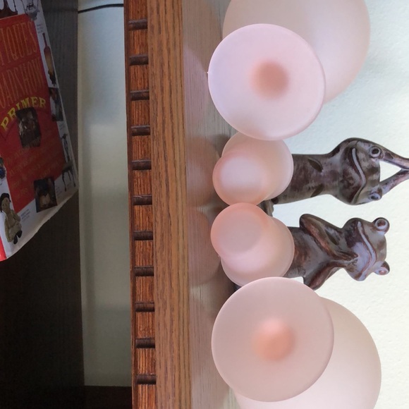 VINTAGE COTTON CANDY PINK FROSTED SATIN 4 pc SET 2 5”x 4” COMPOTE & 2 VOTIVES - Picture 13 of 16